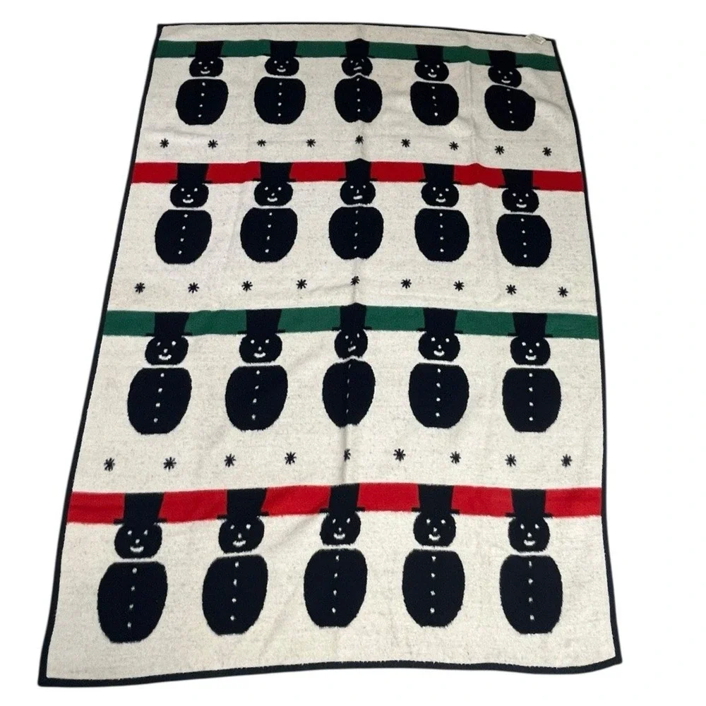 Vuteks Vukovar Crown Crafts‎ Snowman Blanket Reversible Navy White Christmas VTG